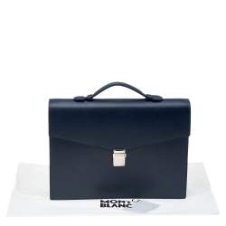 Pre Owned Montblanc Navy Blue Leather Meisterstuck Classic Single Gusset Briefcase