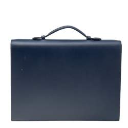 Pre Owned Montblanc Navy Blue Leather Meisterstuck Classic Single Gusset Briefcase