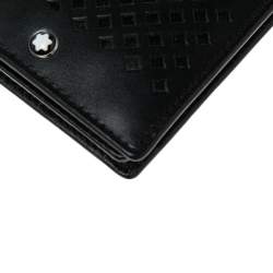 Pre Owned حامل بطاقات مونت بلانك جلد مخرم أسود