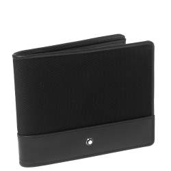 مملوكة مسبقًا محفظة مون بلان طية مزدوجة ميستروك نايتفلات جلد وكانفاس أسود 6سي سي