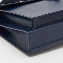 Pre Owned Montblanc Navy Blue Leather Westside Triple Gusset Briefcase