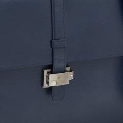 Pre Owned Montblanc Navy Blue Leather Westside Triple Gusset Briefcase