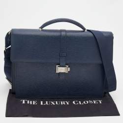 Pre Owned Montblanc Navy Blue Leather Westside Triple Gusset Briefcase
