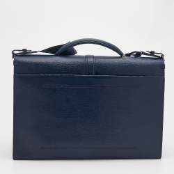 Pre Owned Montblanc Navy Blue Leather Westside Triple Gusset Briefcase