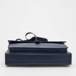 Pre Owned Montblanc Navy Blue Leather Westside Triple Gusset Briefcase