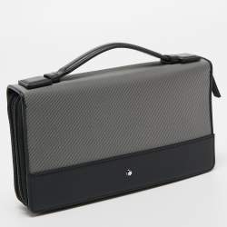 Pre Owned Montblanc Grey/Black Leather And Nylon Nightflight Travel Companion Wallet