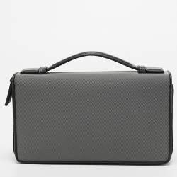 Pre Owned Montblanc Grey/Black Leather And Nylon Nightflight Travel Companion Wallet