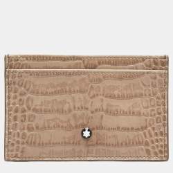 Montblanc Beige Croc Embossed Leather Business Card Holder