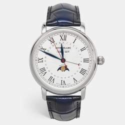 Pre Owned Montblanc Star Legacy Full Calendar M129178 Silver Dial Stainless Steel Alligator Leather Men's Wristwatch 42 mm