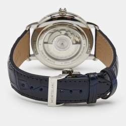 Pre Owned Montblanc Star Legacy Full Calendar M129178 Silver Dial Stainless Steel Alligator Leather Men's Wristwatch 42 mm