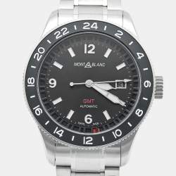 Pre Owned ساعة يد رجالية مون بلان 1858 جي إم تي 129615 ستانلس ستيل تيتانيوم بقرص أسود 42 مم