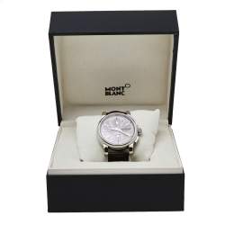 Pre Owned Montblanc Silver Stainless Steel & Leather Star 7104 Automatic Men's Wristwatch 44 mm