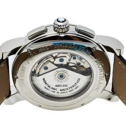 Pre Owned Montblanc Silver Stainless Steel & Leather Star 7104 Automatic Men's Wristwatch 44 mm