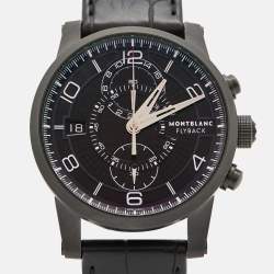 Montblanc Black PVD Coated Titanium Leather Timewalker Twinfly 106507 Limited Edition Men's Wristwatch 43 mm