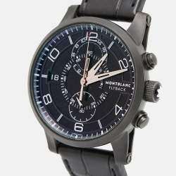 Montblanc Black PVD Coated Titanium Leather Timewalker Twinfly 106507 Limited Edition Men's Wristwatch 43 mm