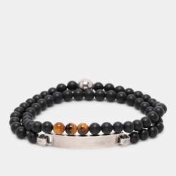 Montblanc Silver 925/Onyx and Tiger's Eye Beaded James Dean Bracelet