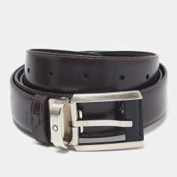 Montblanc Black/Brown Leather Cut to Size Reversible Buckle Belt