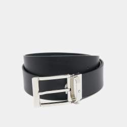 Montblanc Navy Blue/Black Leather Reversible Cut to Size Belt