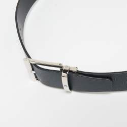 Montblanc Navy Blue/Black Leather Reversible Cut to Size Belt