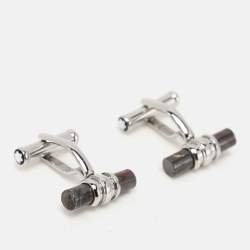 Pre Owned Montblanc Brown/Silver Tone Steel and Resin Bar Cufflinks