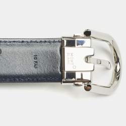 Pre Owned Montblanc Black/Navy Blue Leather Cut to Size Reversible Buckle Belt