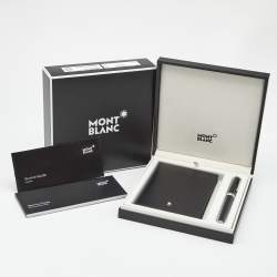 Pre Owned Montblanc Resin Leather Silver Tone Passport Cover and Pen Set