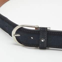 Pre Owned Montblanc Ombre Navy Blue Suede Horseshoe Buckle Cut to Size Belt