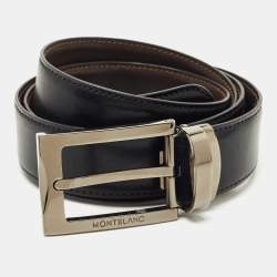 Pre Owned Montblanc Brown/Black Leather Reversible Cut to Size Belt