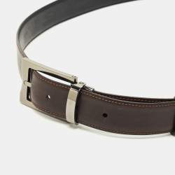 Pre Owned Montblanc Brown/Black Leather Reversible Cut to Size Belt