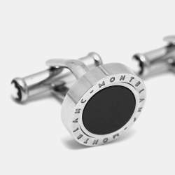 Pre Owned Montblanc Onyx Rotating Stainless Steel Cufflinks