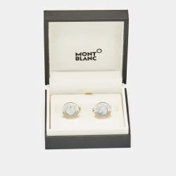 Pre Owned Montblanc Meisterstuck Mother of Pearl Silver Tone Cufflinks