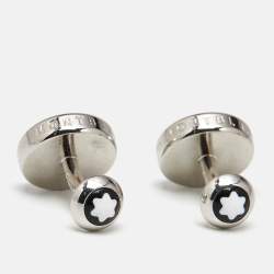 Pre Owned Montblanc Star Black Inlay Silver Tone Round Cufflinks
