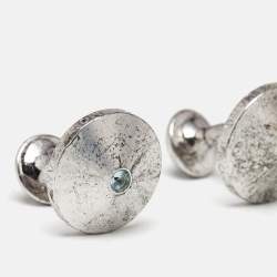 Pre Owned Montblanc Blue Stone Silver 925 Round Cufflinks
