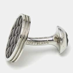 Pre Owned أزرار أكمام مون بلان مونوجرين ستانلس ستيل وجلد أسود