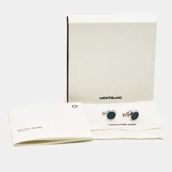 Pre Owned Montblanc Meisterstuck Silver Tone Blue Lacquer Round Cufflinks