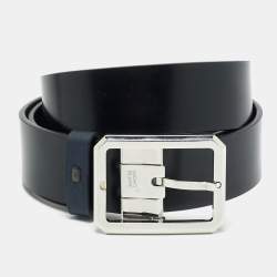 Pre Owned Montblanc Cut To Size Reversible Buckle Belt Navy Blue/Black Leather