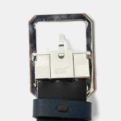 Pre Owned Montblanc Cut To Size Reversible Buckle Belt Navy Blue/Black Leather
