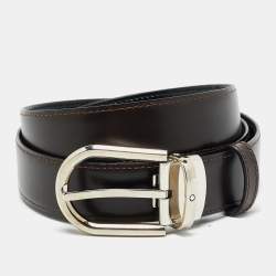 Pre Owned Montblanc Cut To Size Reversible Buckle Belt Black/Brown Leather