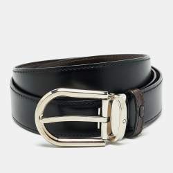 Pre Owned Montblanc Cut To Size Reversible Buckle Belt Black/Brown Leather