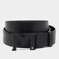 Pre Owned Montblanc M Cut to Size Buckle Belt Black M Gram Leather