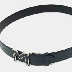 Pre Owned Montblanc M Cut to Size Reversible Buckle Belt Navy Blue/Black Leather