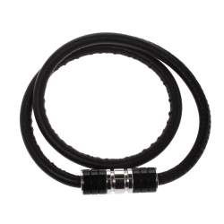 Pre Owned Montblanc Black Leather Double Wrap Bracelet 