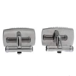 Pre Owned Montblanc Star Black Textured Inlay Silver Tone Rectangular Cufflinks