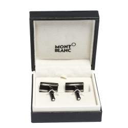 Pre Owned Montblanc Star Black Textured Inlay Two Tone Rectangular Cufflinks