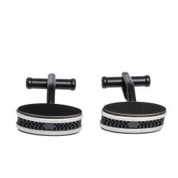 Pre Owned Montblanc Star Black Textured Inlay Two Tone Rectangular Cufflinks