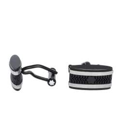 Pre Owned Montblanc Star Black Textured Inlay Two Tone Rectangular Cufflinks