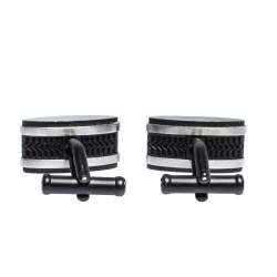 Pre Owned Montblanc Star Black Textured Inlay Two Tone Rectangular Cufflinks
