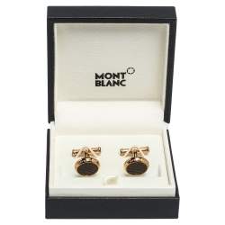 Pre Owned Montblanc Rose Gold Tone Patterned Inlay Meisterstück Cufflinks