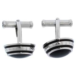 Pre Owned Montblanc Silver Tone Black Onyx Inlay Cufflinks