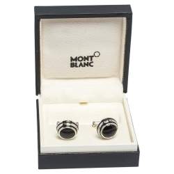 Pre Owned Montblanc Silver Tone Black Onyx Inlay Cufflinks